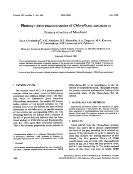 Photosynthetic Reaction Centre of Chloroflexus Aurantiacus