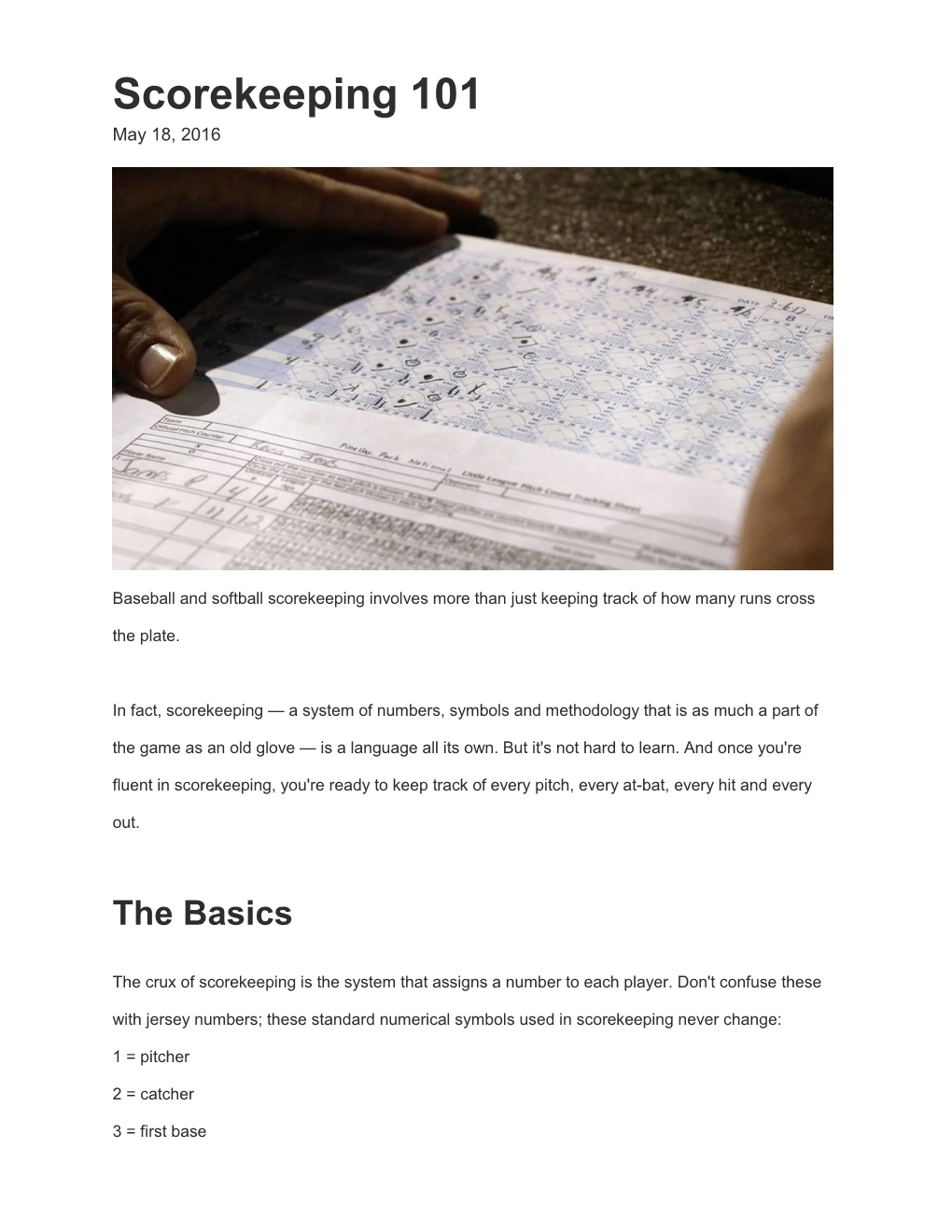 Scorekeeping 101 May 18, 2016