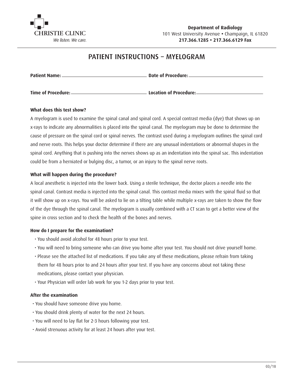 Patient Instructions – Myelogram