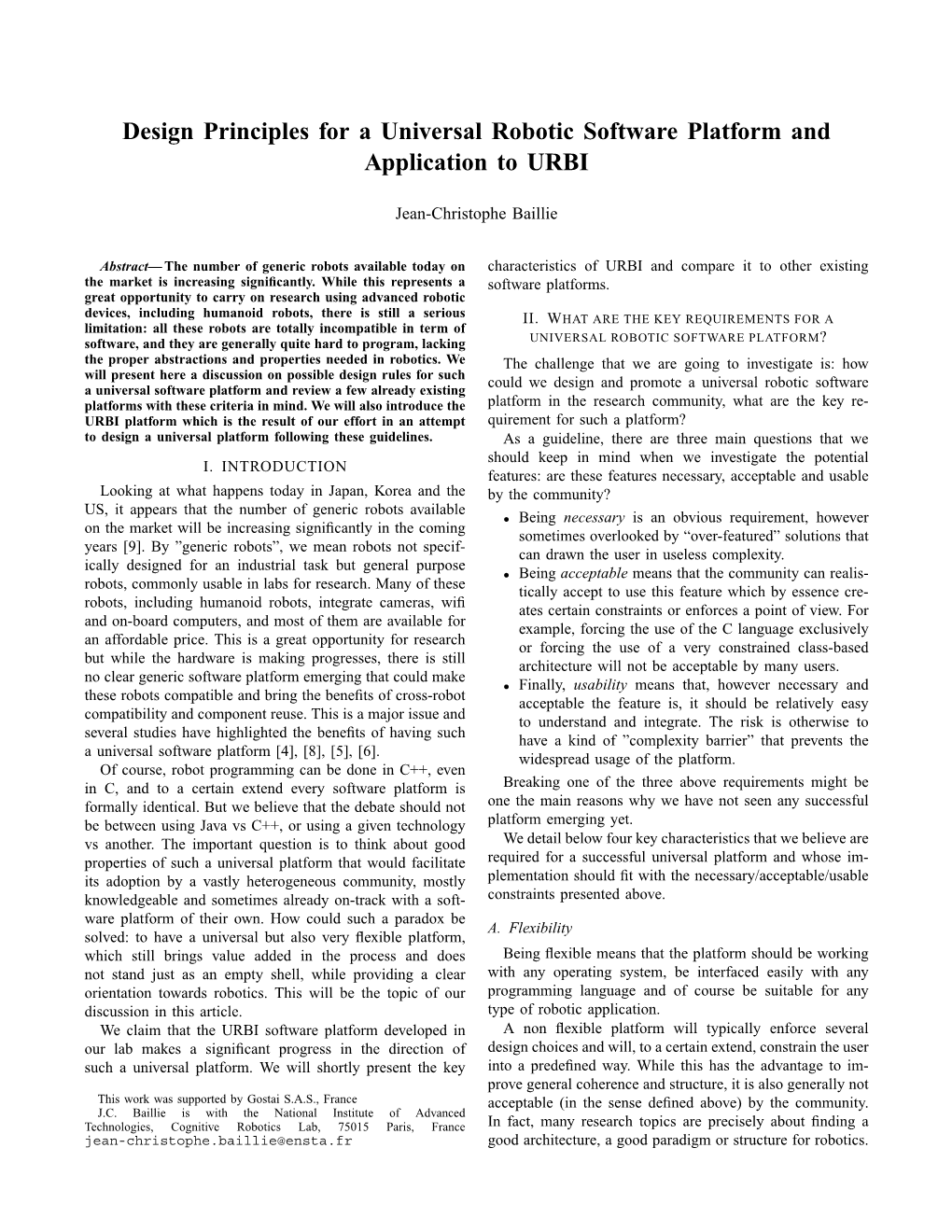 Design Principles for a Universal Robotic Software Platform and Application to URBI