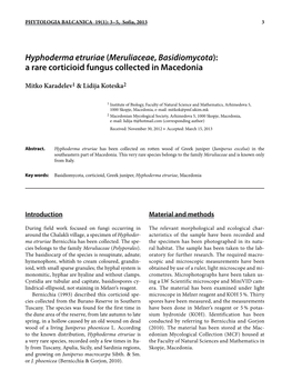 Hyphoderma Etruriae (Meruliaceae, Basidiomycota): a Rare Corticioid Fungus Collected in Macedonia