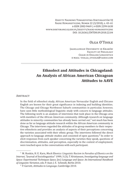 Olga O'toole Ethnolect and Attitudes in Chicagoland: an Analysis Of