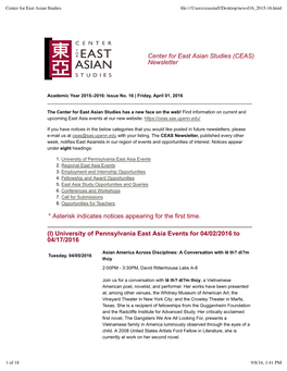 Center for East Asian Studies ﬁle:///Users/Ceasstaff/Desktop/Newsl16 2015-16.Html