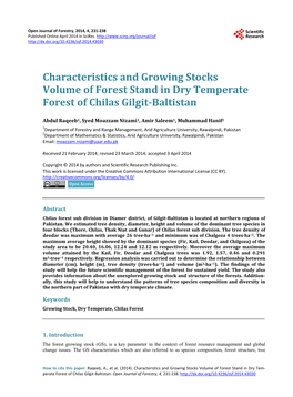 Characteristics and Growing Stocks Volume of Forest Stand in Dry Temperate Forest of Chilas Gilgit-Baltistan