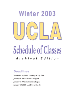 Winter 2003 UCLA Schedule of Classes Archival Edition