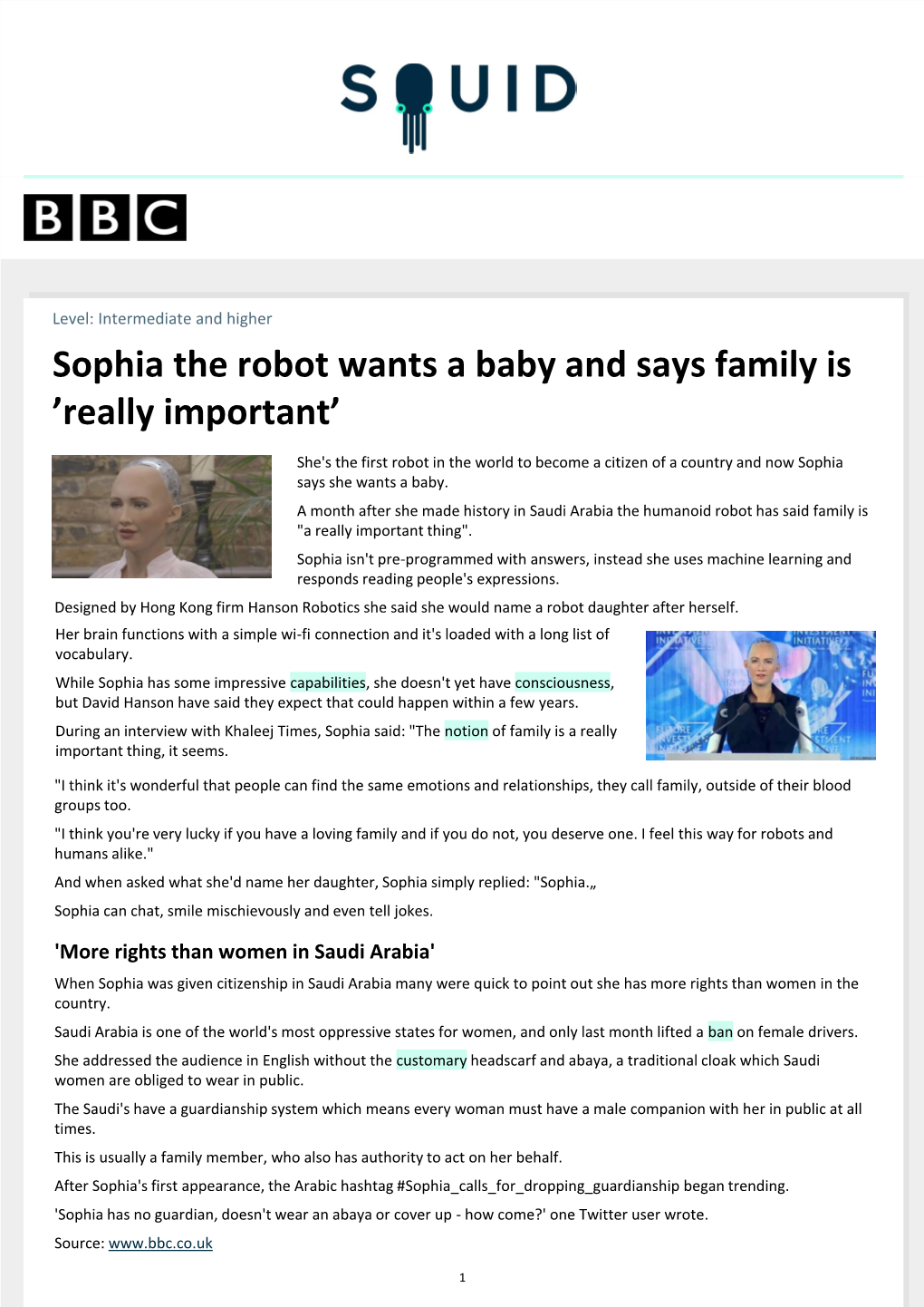 Sophia the Robot Wants a Baby and Says Family Is ’Really Important’