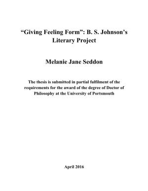BS Johnson's Literary Project Melanie Jane Seddon