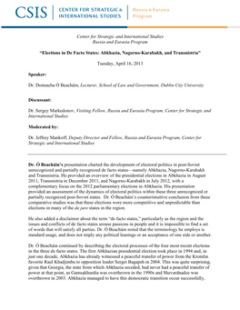 Elections in De Facto States: Abkhazia, Nagorno-Karabakh, and Transnistria”