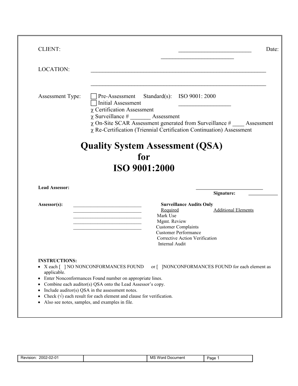 Quality Management System Requirements