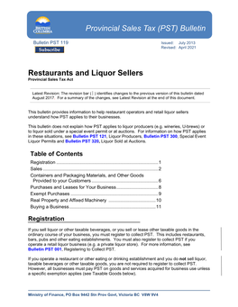 Bulletin PST 119, Restaurants and Liquor Sellers