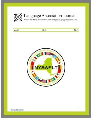Language Association Journal New York State Association of Foreign Language Teachers, Inc