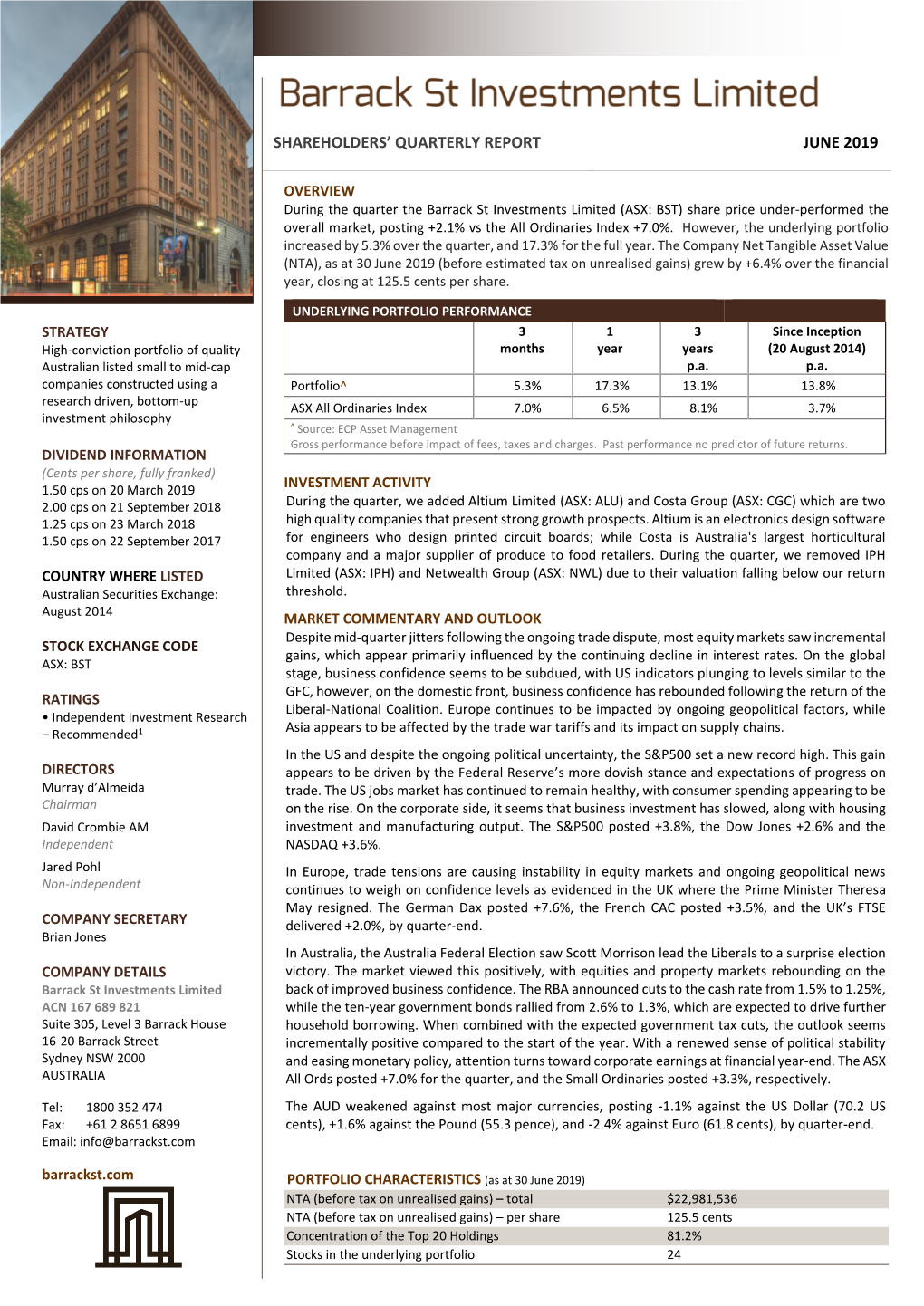 Shareholders' Quarterly Report June 2019