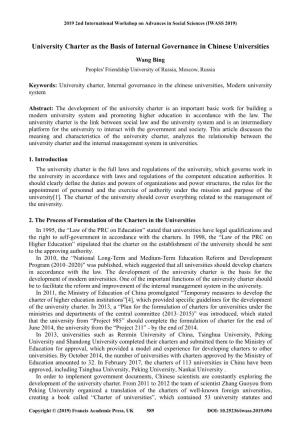 University Charter As the Basis of Internal Governance in Chinese Universities