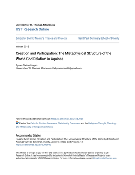 Creation and Participation: the Metaphysical Structure of the World-God Relation in Aquinas