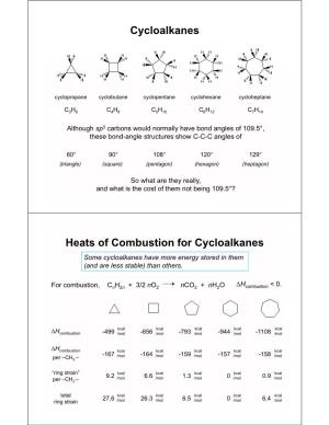 Cycloalkanes Heats of Combustion for Cycloalkanes