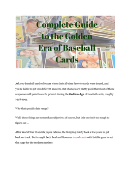 Ask 100 Baseball Card Collectors When Their All-Time Favorite Cards Were Issued, And