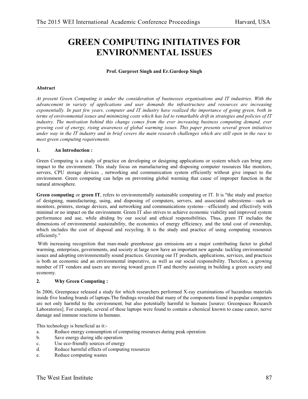 Green Computing Initiatives for Environmental Issues