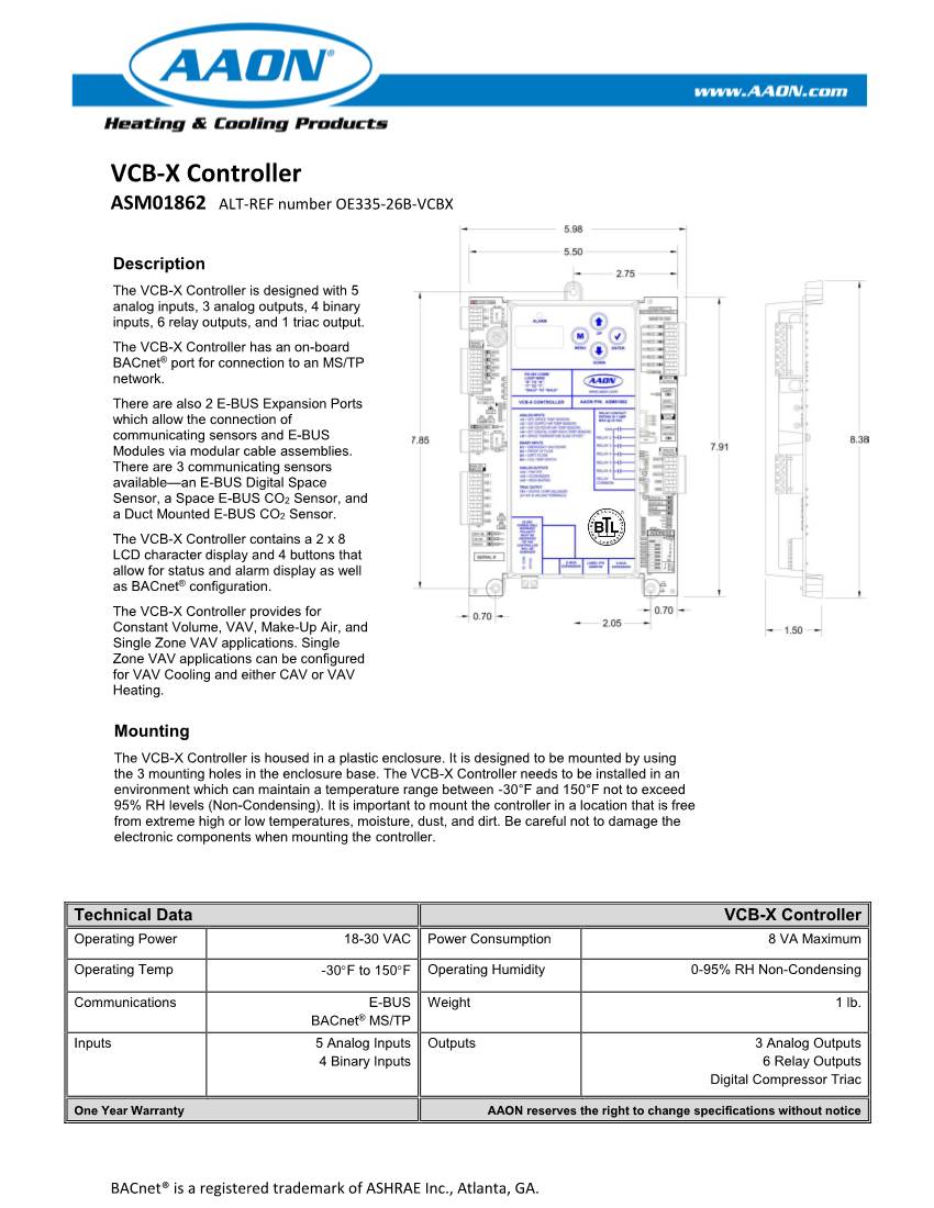 VCB-X Controller ASM01862 ALT-REF Number OE335-26B-VCBX