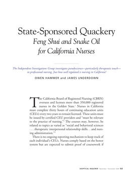 State-Sponsored Quackery Feng Shui and Snake Oil for California Nurses