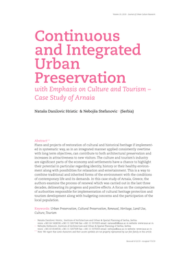 Continuous and Integrated Urban Preservation with Emphasis on Culture and Tourism – Case Study of Arnaia