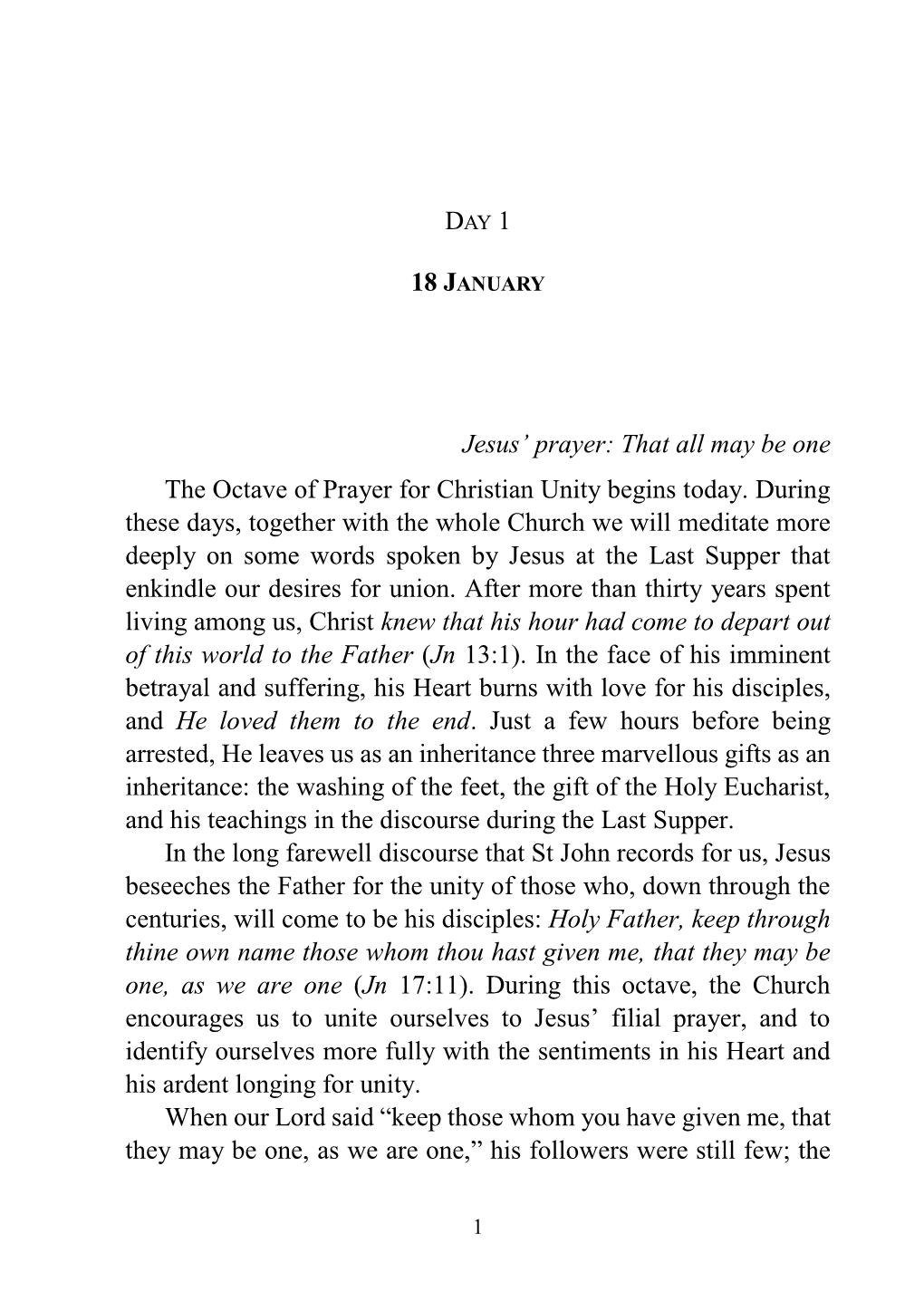 Jesus' Prayer: That All May Be One the Octave of Prayer for Christian Unity