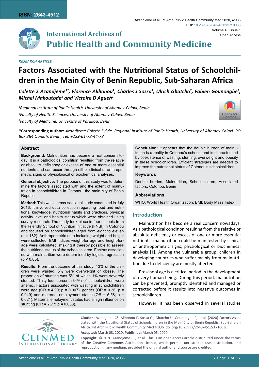 Factors Associated with the Nutritional Status of Schoolchildren in The