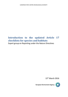 Introduction to the Updated Article 17 Checklists for Species and Habitats Expert Group on Reporting Under the Nature Directives