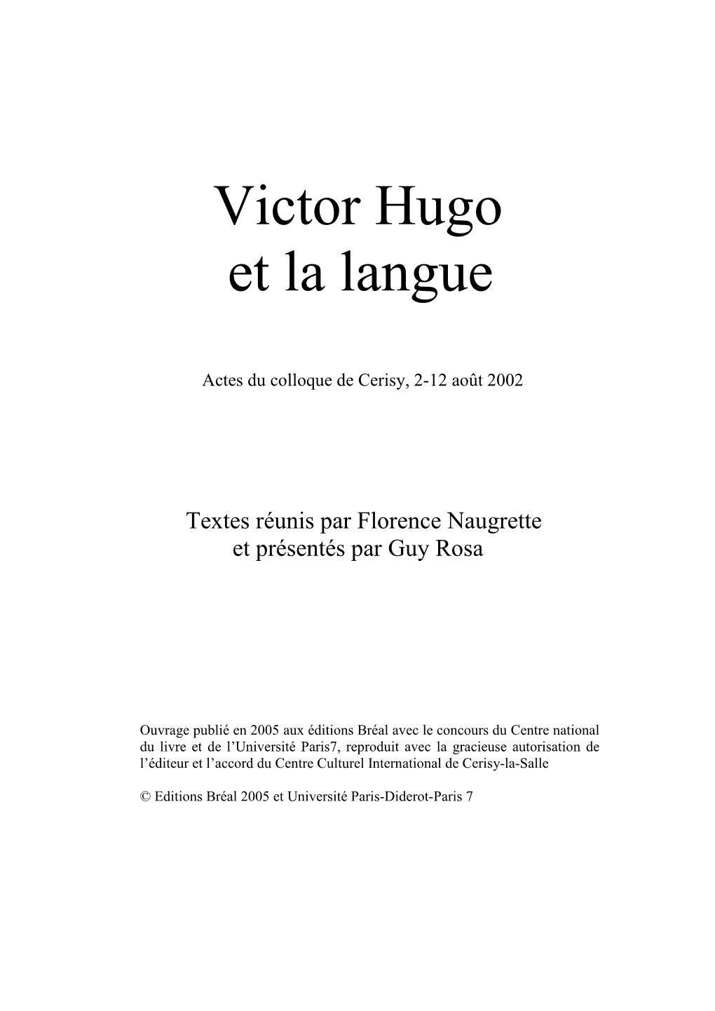 Victor Hugo Et La Langue