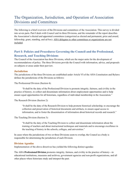 The Organization, Jurisdiction, and Operation of Association Divisions and Committees