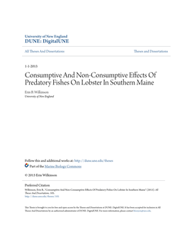 Consumptive and Non-Consumptive Effects of Predatory Fishes on Lobster in Southern Maine Erin B