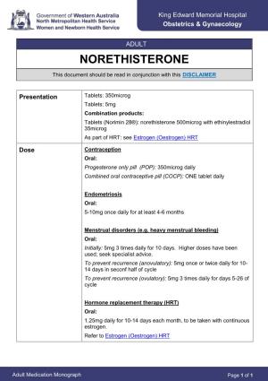 NORETHISTERONE This Document Should Be Read in Conjunction with This DISCLAIMER