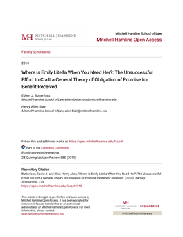 Where Is Emily Litella When You Need Her?: the Unsuccessful Effort to Craft a General Theory of Obligation of Promise for Benefit Received