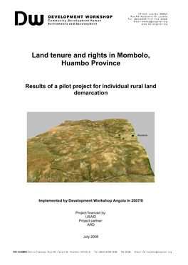 Land Tenure and Rights in Mombolo, Huambo Province