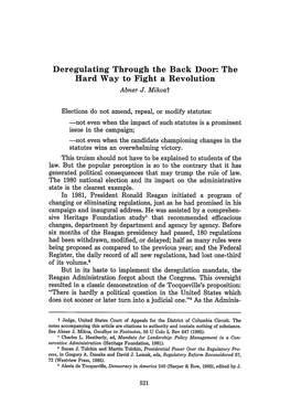 Deregulating Through the Back Door: the Hard Way to Fight a Revolution Abner J