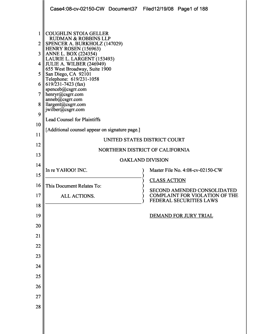 Inc., Et Al. 08-CV-02150-Second Amended Consolidated Complaint