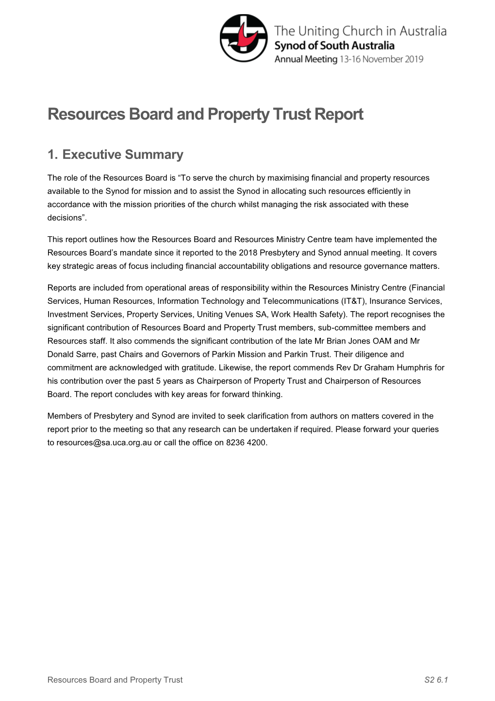 Resources Board and Property Trust Report