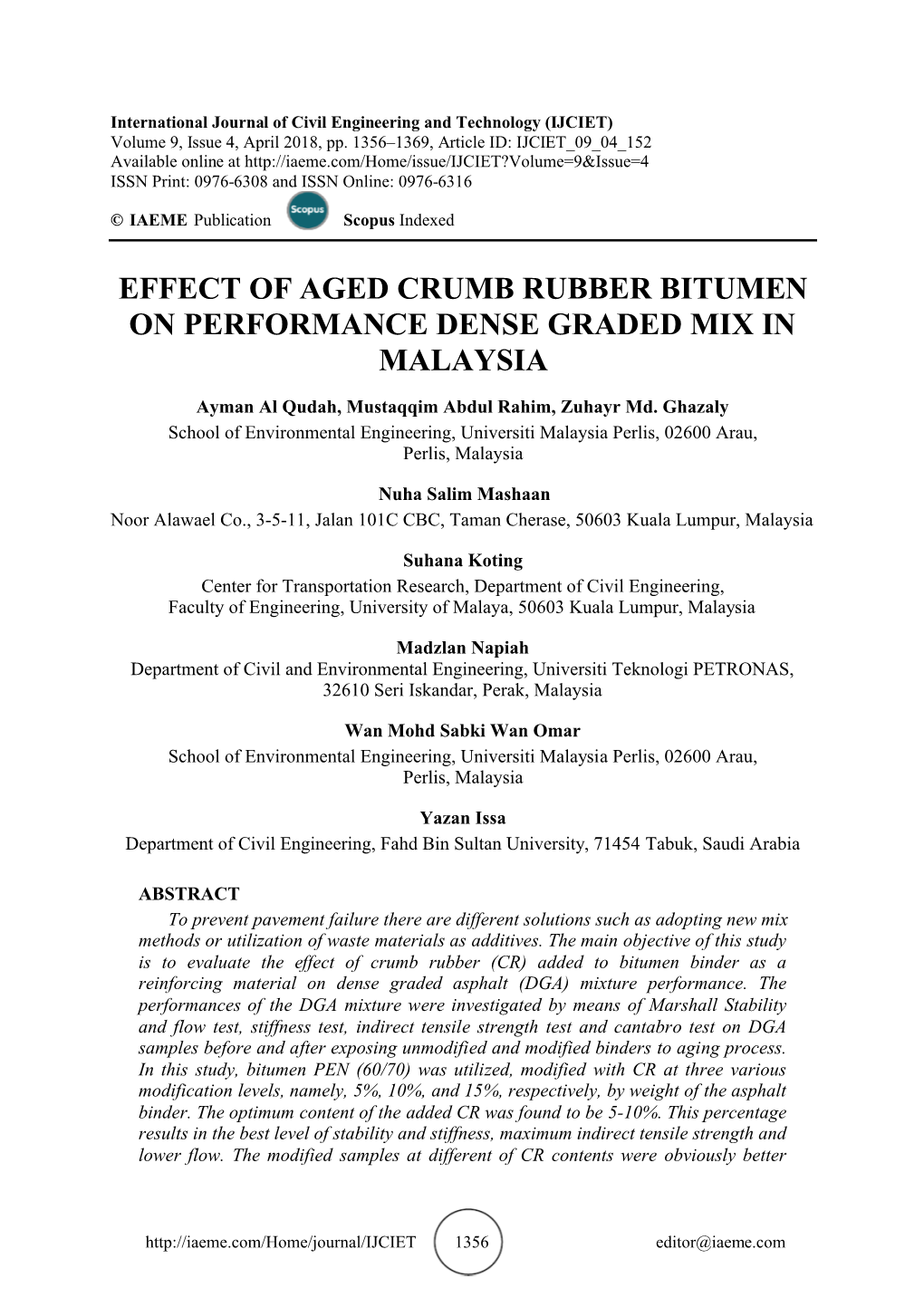 Effect of Aged Crumb Rubber Bitumen on Performance Dense Graded Mix in Malaysia
