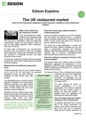 The UK Restaurant Market How Are UK Restaurants Adapting to Weak Consumer Confidence and a Distressed Market?