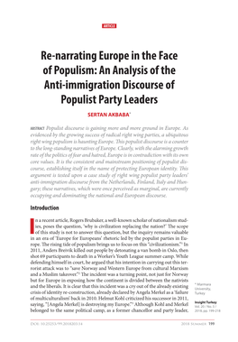 Re-Narrating Europe in the Face of Populism: an Analysis of the Anti-Immigration Discourse of Populist Party Leaders