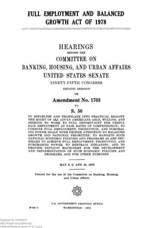 Full Employment and Balanced Growth Act of 1978: Hearings