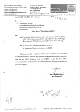 I T S, I 6 FEB 2021 to the Member Secretary Kamataka State Pollution Control Board #49, Parisara Bhavan, Church Street Bangalore-01 "Kind Attn : Viiikerthikeyn