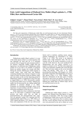 Fatty Acid Compositions of Flathead Grey Mullet (Mugil Cephalus L., 1758) Fillet, Raw and Beeswaxed Caviar Oils