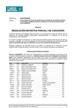 Resolución Definitiva Parcial I De Concesión