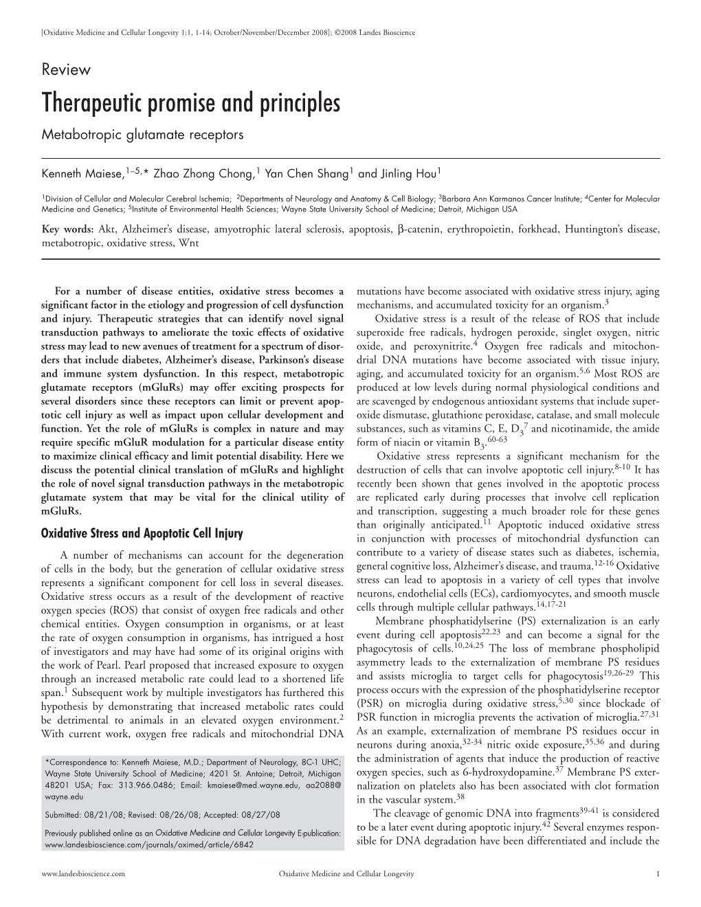 Therapeutic Promise and Principles Metabotropic Glutamate Receptors