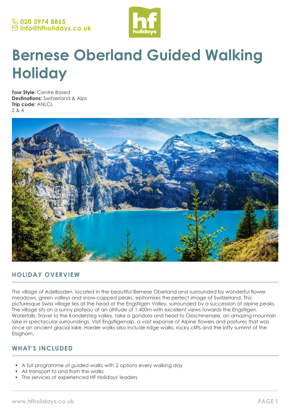 Bernese Oberland Guided Walking Holiday