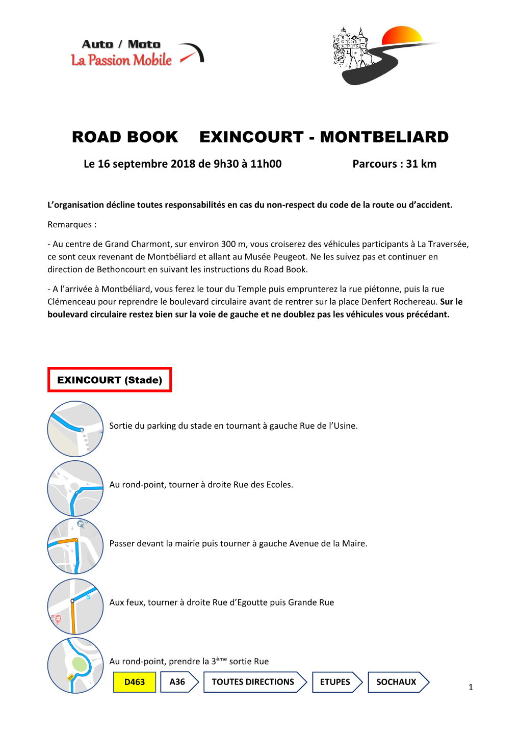 Road Book Exincourt - Montbeliard