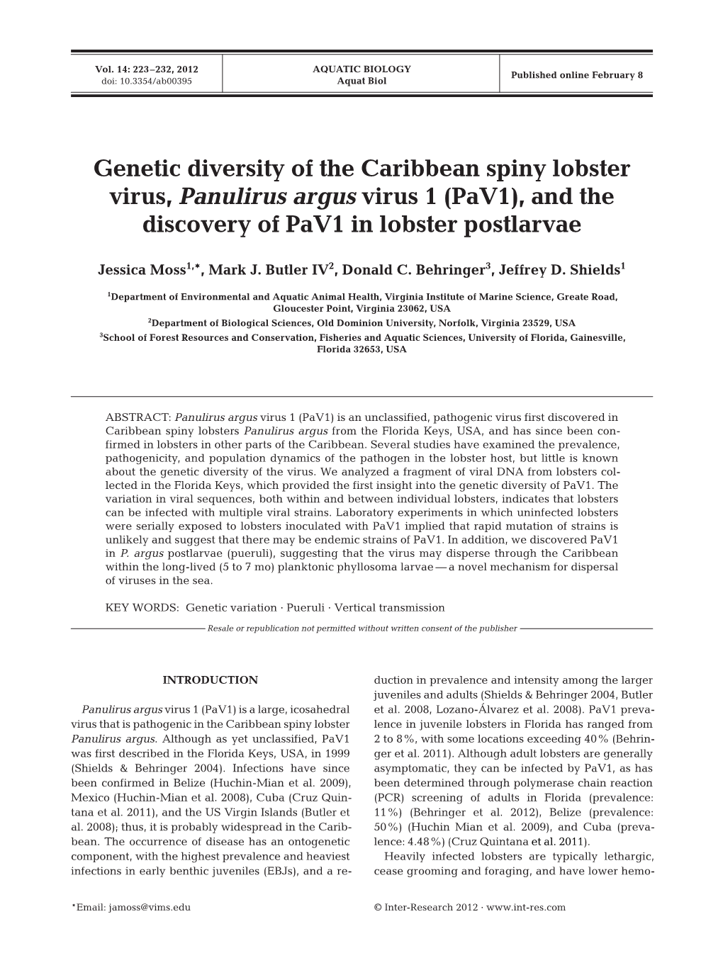 And the Discovery of Pav1 in Lobster Postlarvae