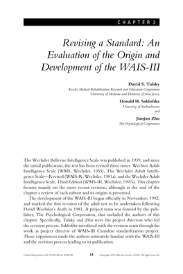 Revising a Standard: an Evaluation of the Origin and Development of the WAIS-III