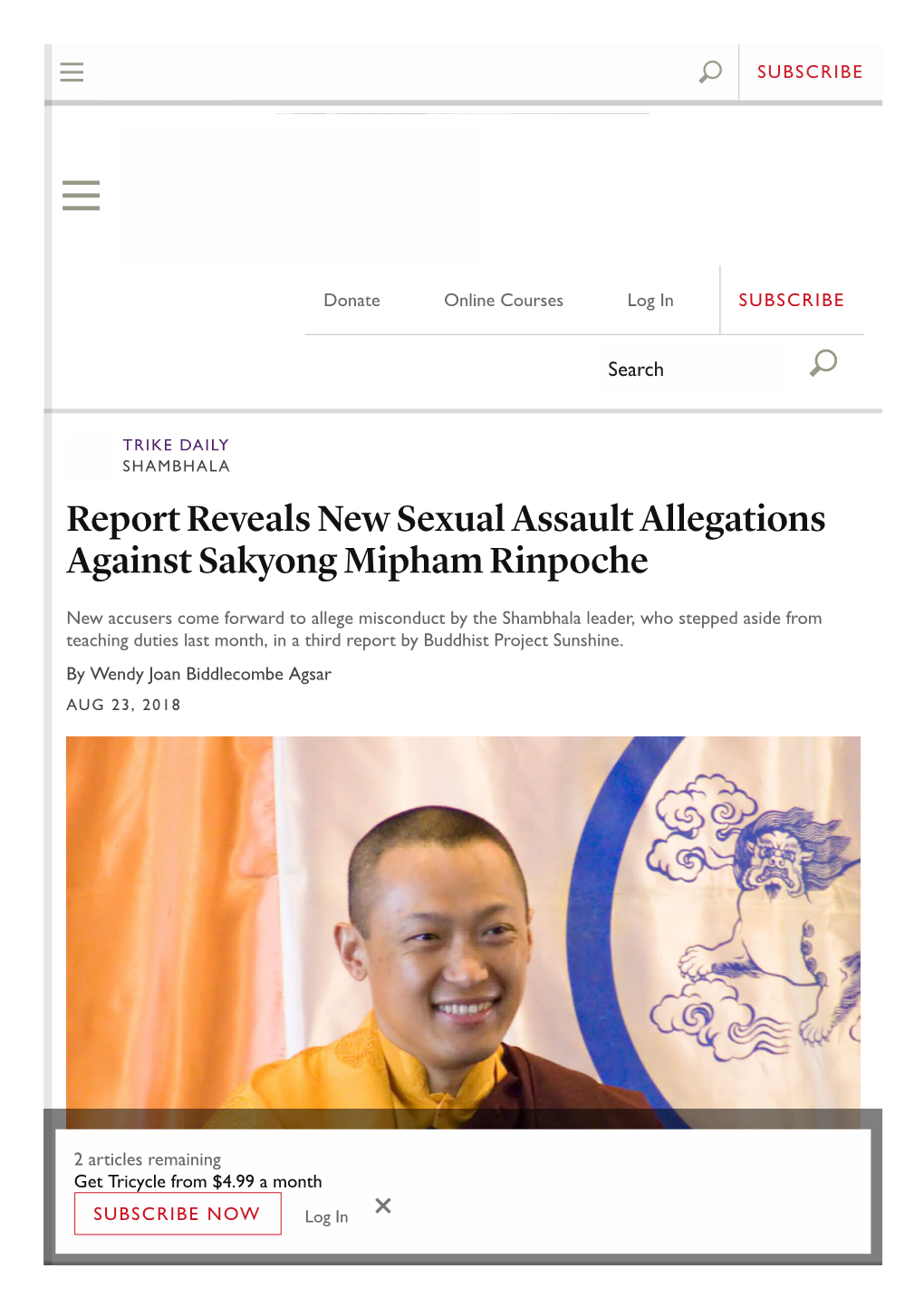 Report Reveals New Sexual Assault Allegations Against Sakyong Mipham Rinpoche