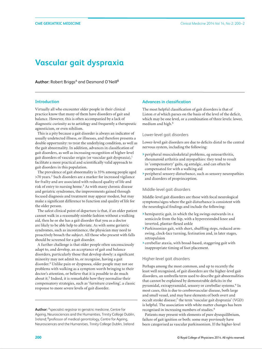 Vascular Gait Dyspraxia